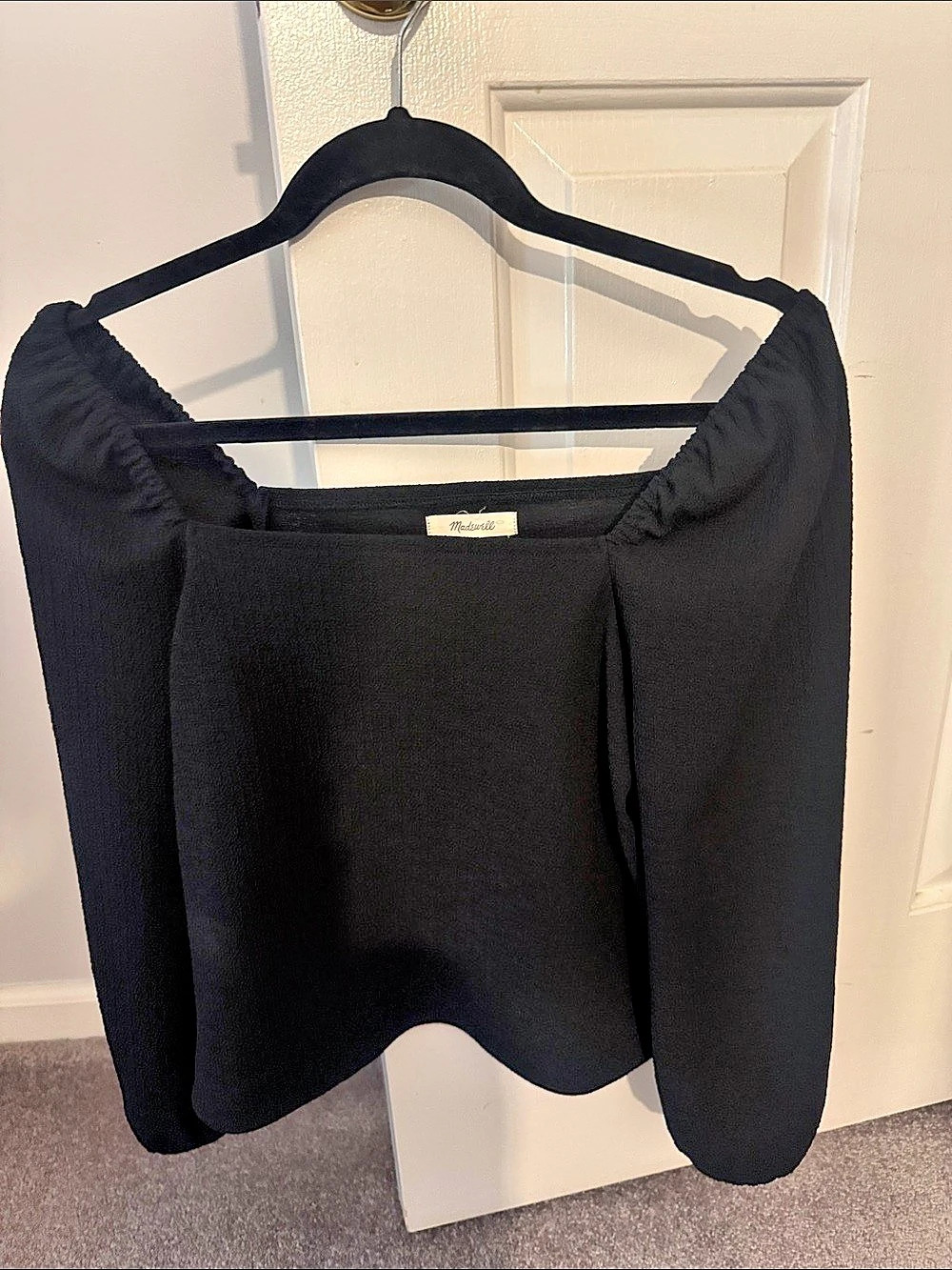 Madewell Crepe Square-Neck Puff-Sleeve Top Black Small